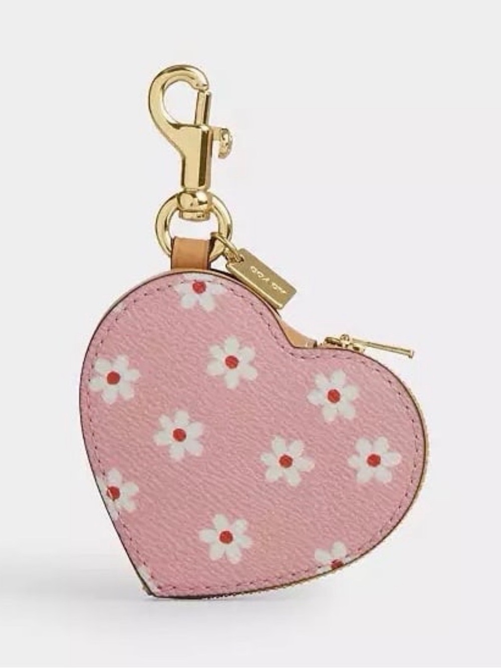 Coach Heart Bag Charm Pouch Wallet in Floral Print Leather Gold/Pink Multi NWT